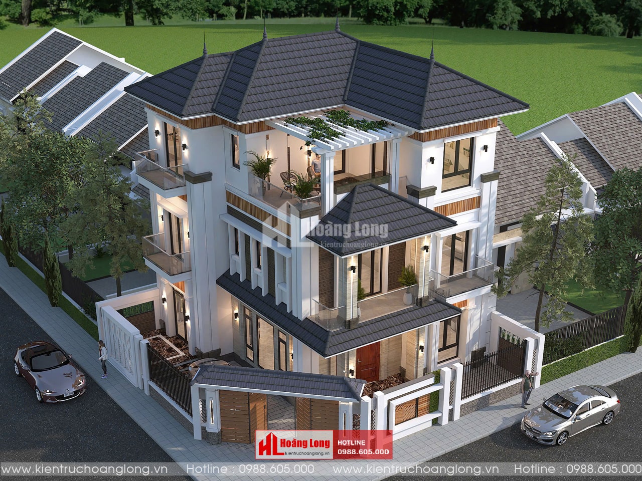 Thiết kế biệt thự hiện đại 3 tầng mái Nhật tại Kinh Môn Hải Dương [HL340623]