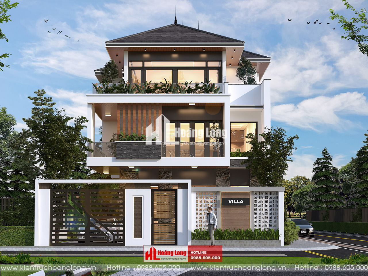 Thiết kế biệt thự 3 tầng mái Nhật tại Vĩnh Phúc [HL300925]