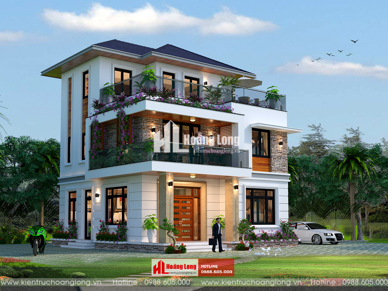 Thiết kế biệt thự hiện đại 3 tầng mái Nhật tại Đông Anh, Hà Nội [HL093025]