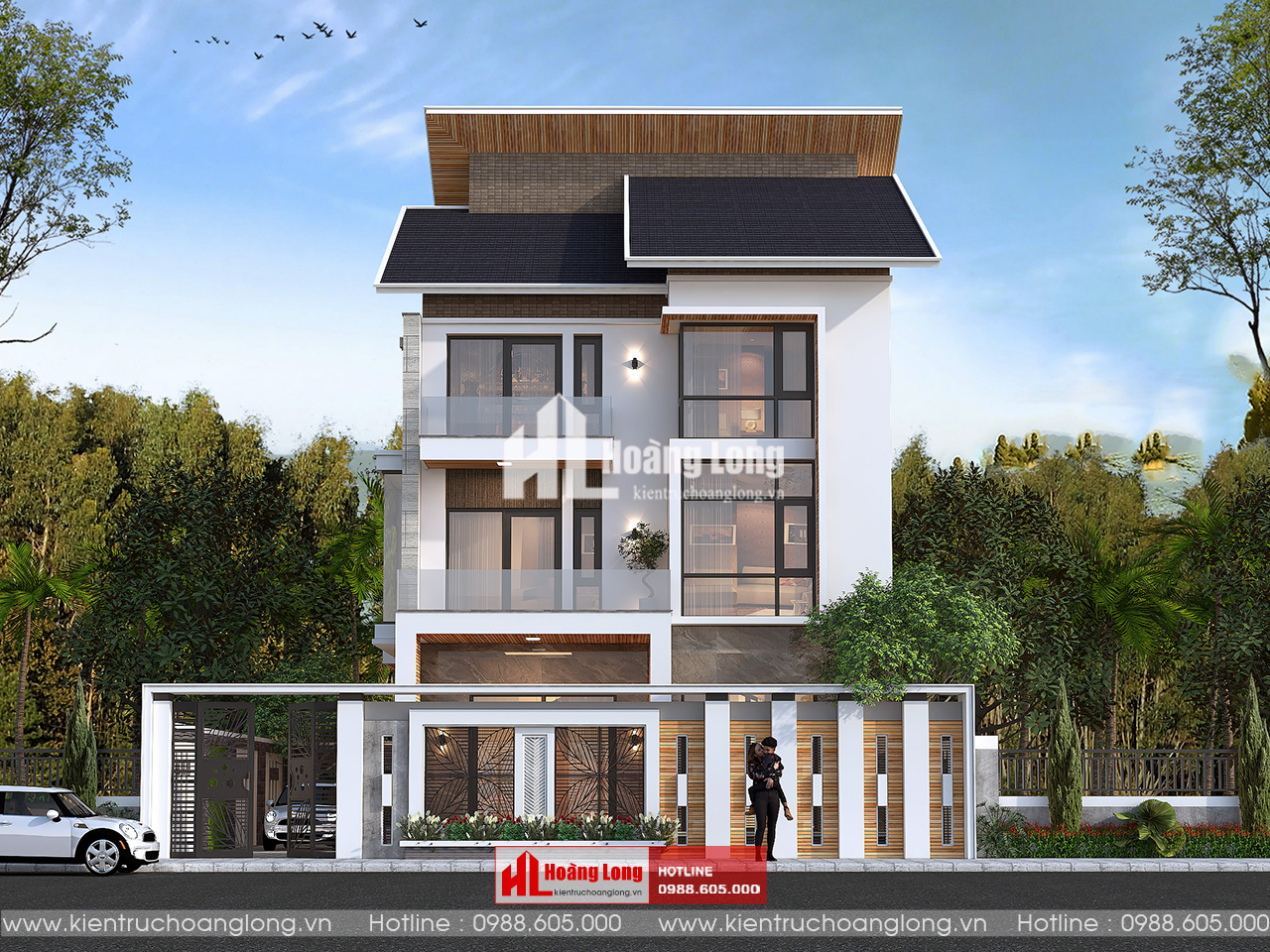 Mẫu thiết kế nhà hiện đại 3 tầng mái chéo tại Tiên Lãng, Hải Phòng [HL301925]