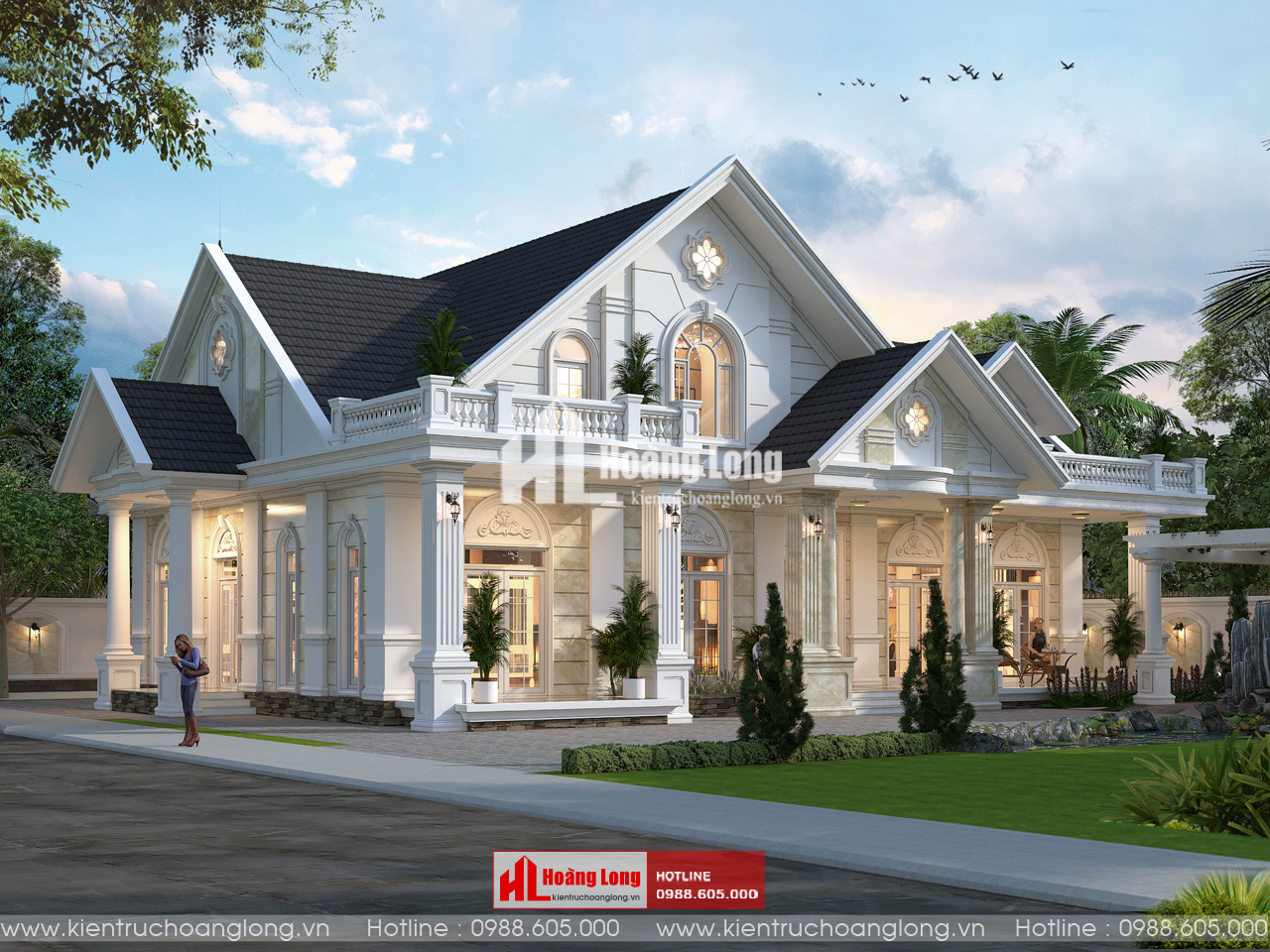 Thiết kế thi công biệt thự Nghệ An biệt thự 1 tầng mái Thái [HL231925]