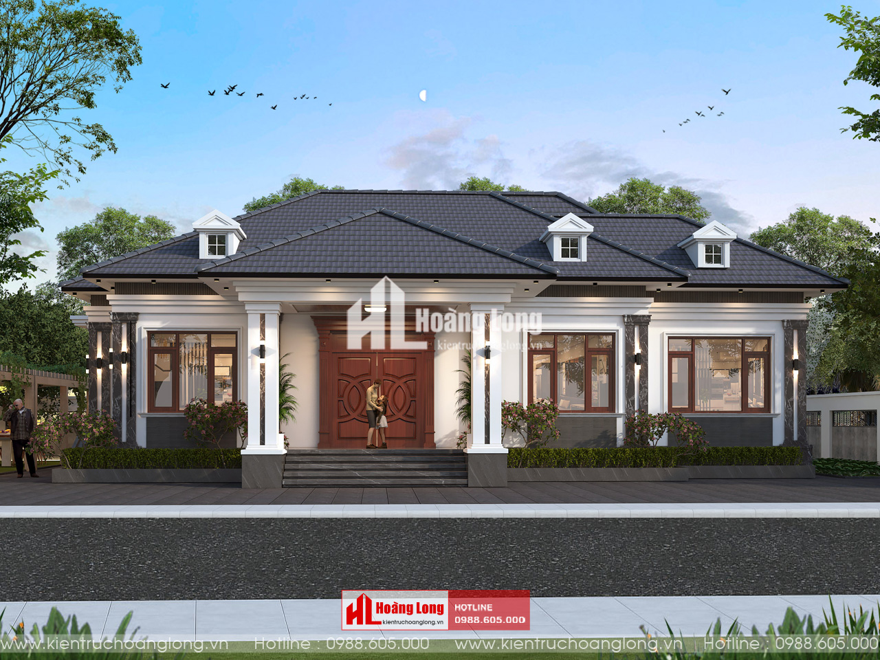 Thiết kế biệt thự tại Hưng Yên mẫu biệt thự 1 tầng mái Nhật [HL230925]
