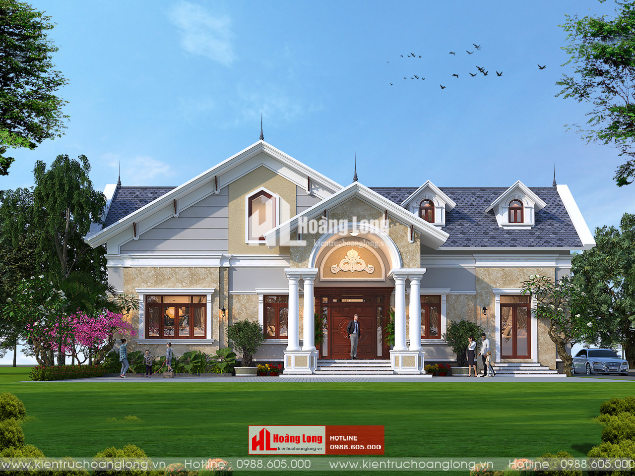 Thiết kế thi công biệt thự tân cổ điển 1 tầng mái Thái tại Diễn Châu, Nghệ An [HL150925]