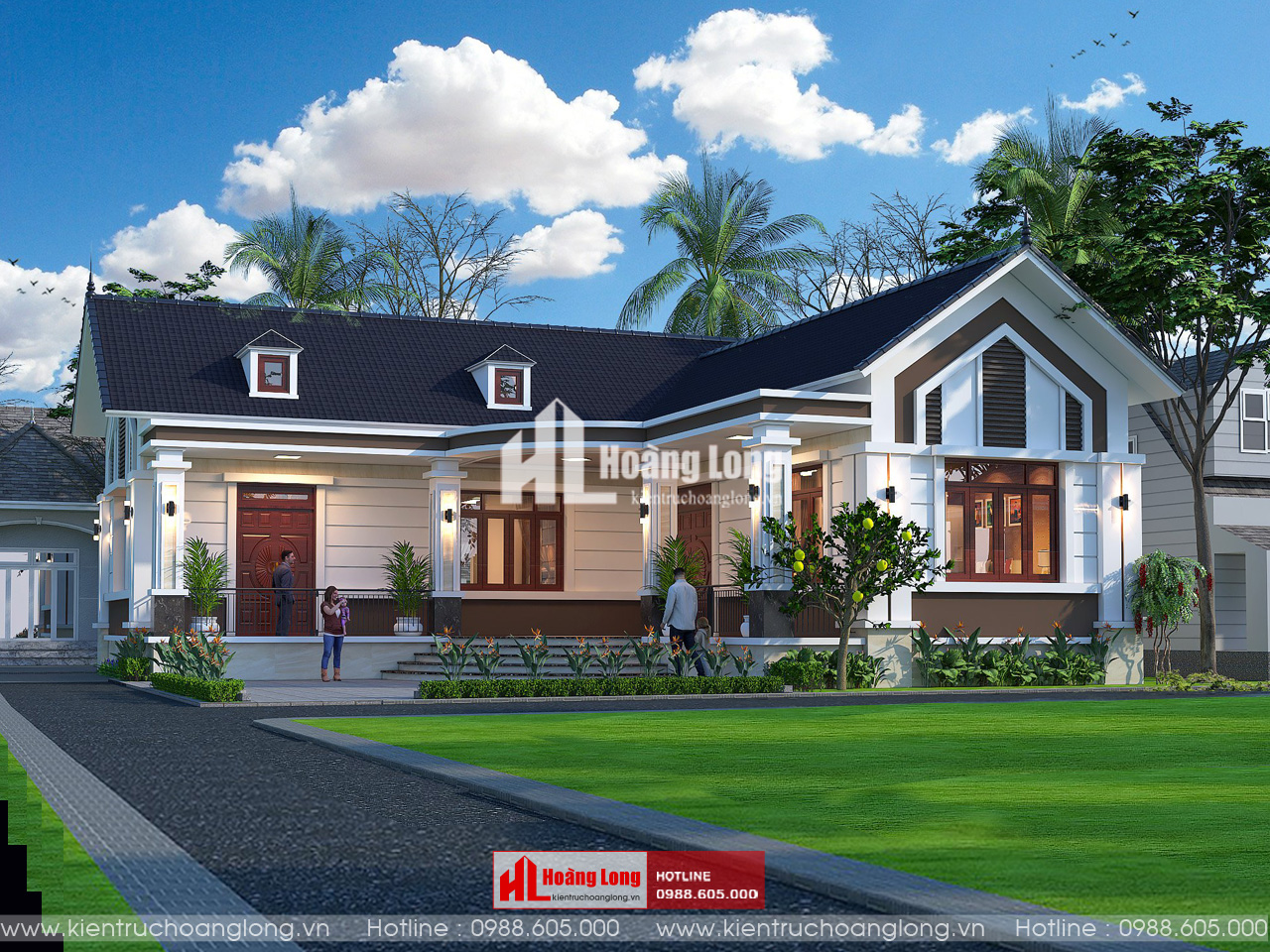 Thiết kế thi công biệt thự tại Hải Phòng 1 tầng Mái Thái [HL100825]