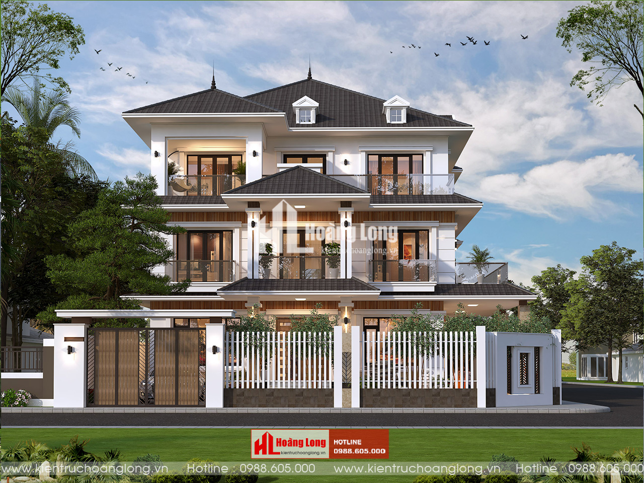 Thiết kế biệt thự 3 tầng 2 mặt tiền hiện đại mái Nhật tại Nghệ An [102025]
