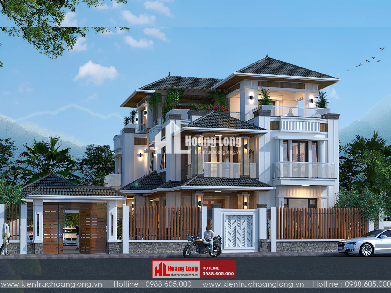 Thiết kế biệt thự 3 tầng Bắc Giang phong cách mái Nhật hiện đại [HL941025]