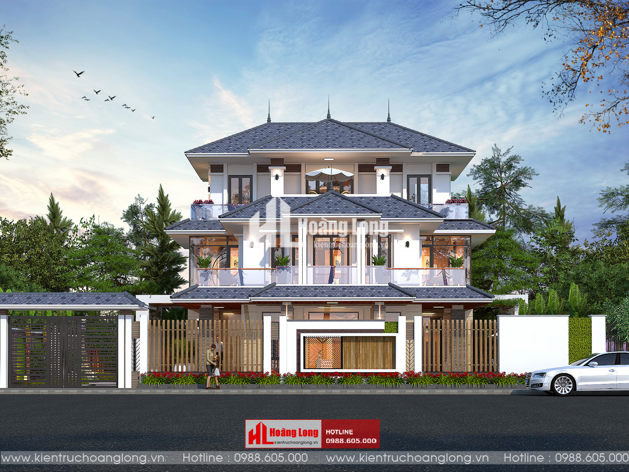 Thiết kế biệt thự 3 tầng hiện đại Nghệ An nhà mái Nhật [HL821025]