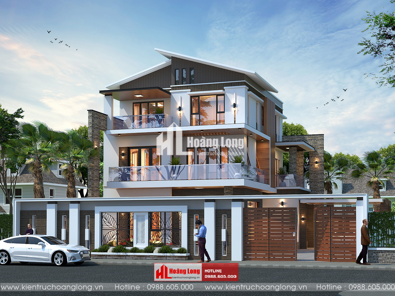 Thiết kế biệt thự 3 tầng mái chéo Hà Tĩnh hiện đại [HL081025]