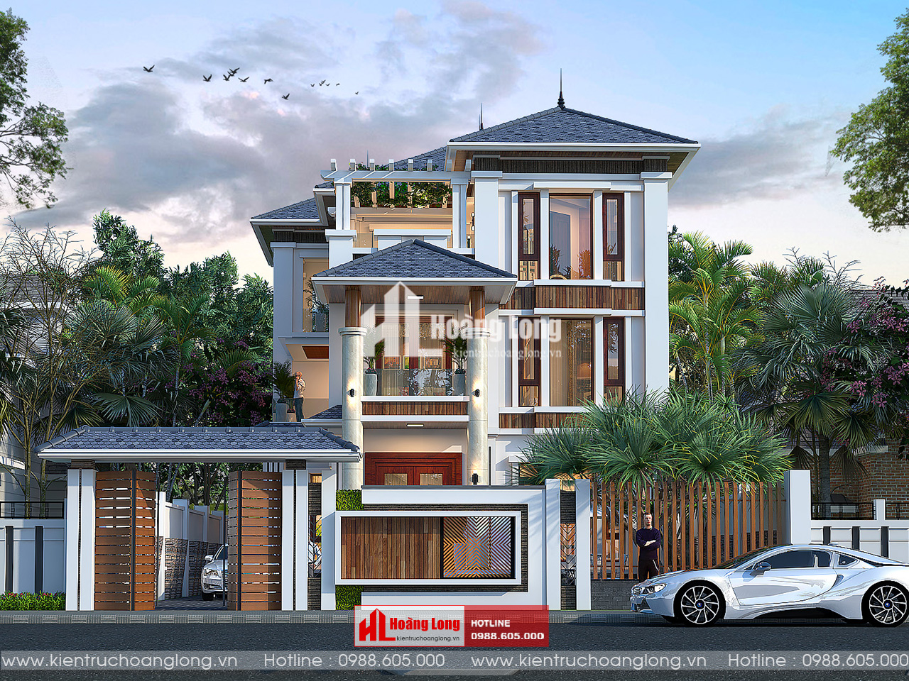 Thiết kế biệt thự 3 tầng mái Nhật Hà Nam hiện đại [HL511025]