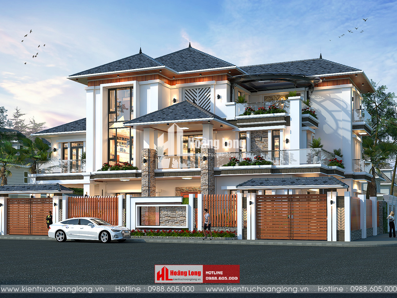 Thiết kế biệt thự 3 tầng mái Nhật Ninh Bình sang trọng [HL731025]