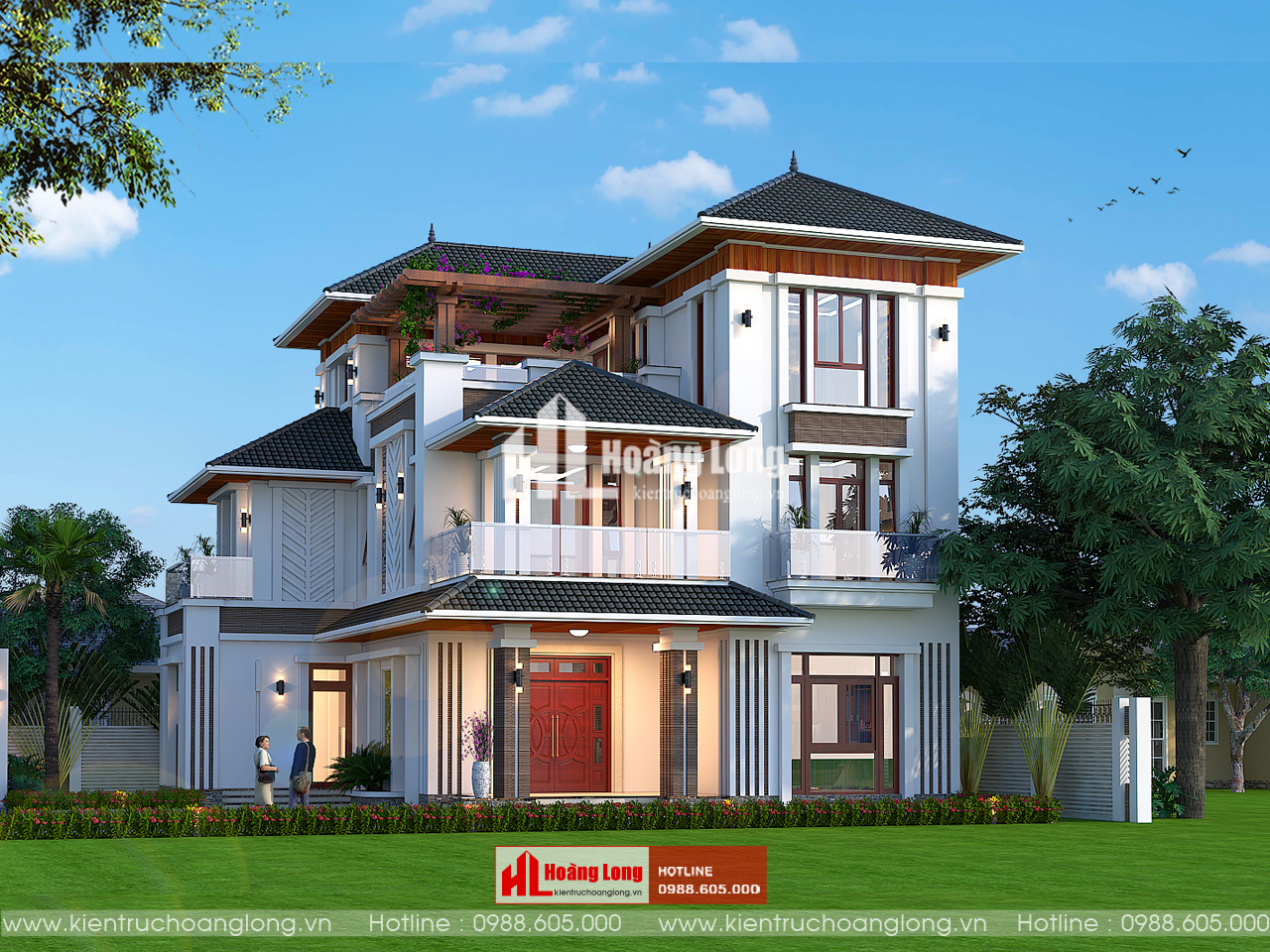Thiết kế biệt thự Bắc Ninh mái Nhật 3 tầng hiện đại [HL121025]