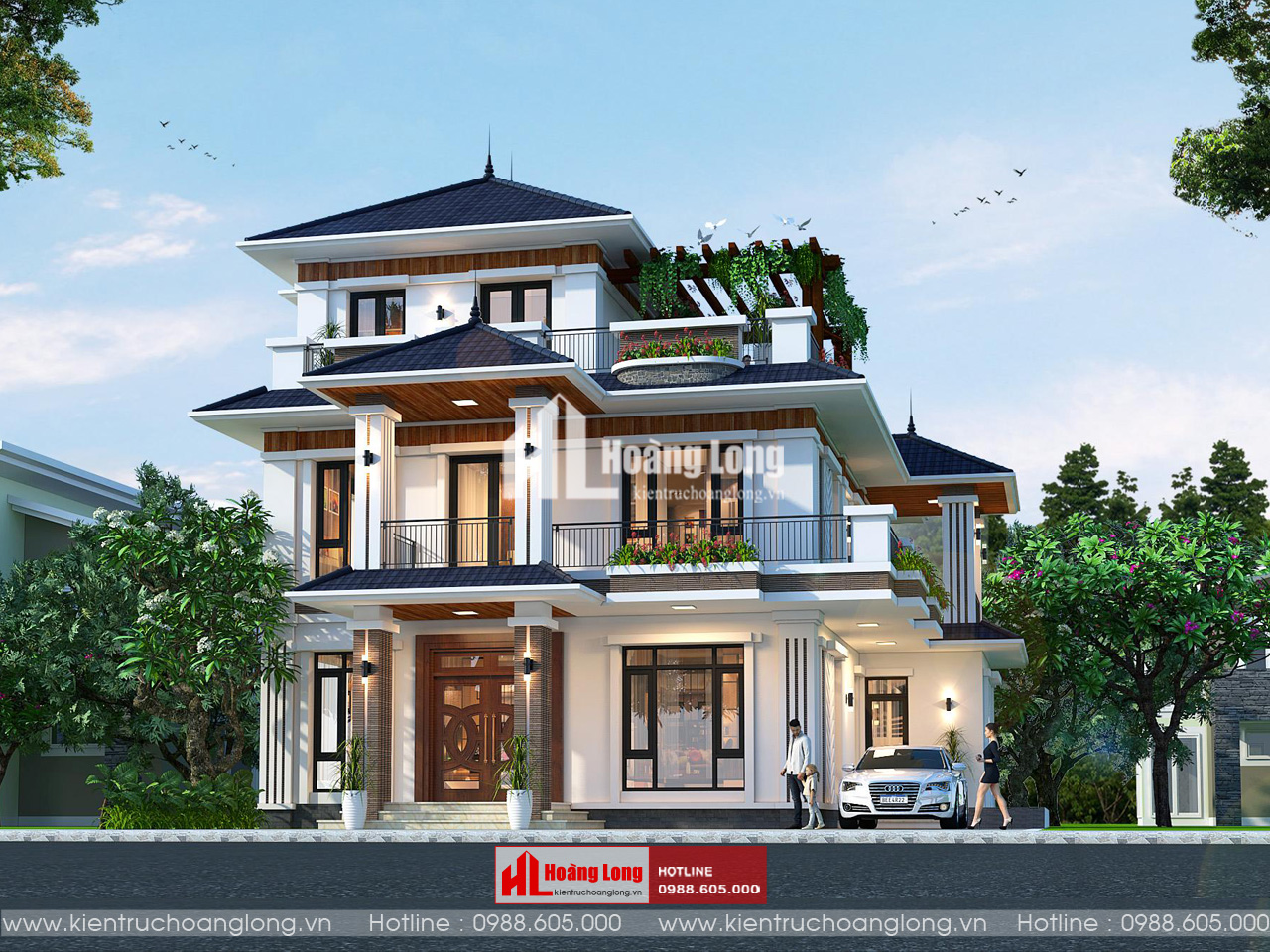 Thiết kế biệt thự Hà Giang 3 tầng mái Nhật hiện đại [HL881025]