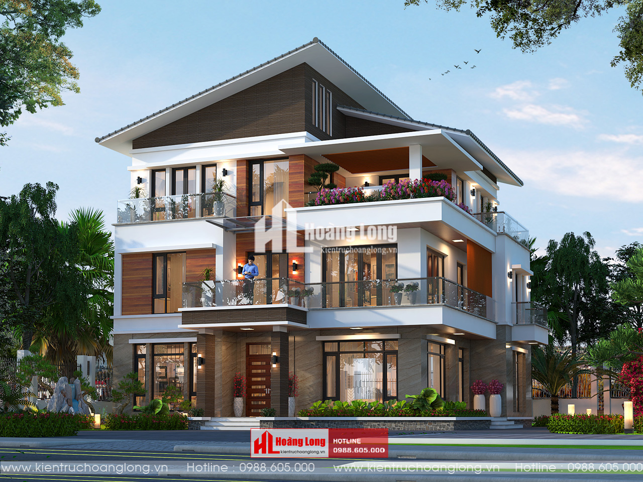 Thiết kế biệt thự Hà Nội mái Bằng 3 tầng hiện đại [HL131025]