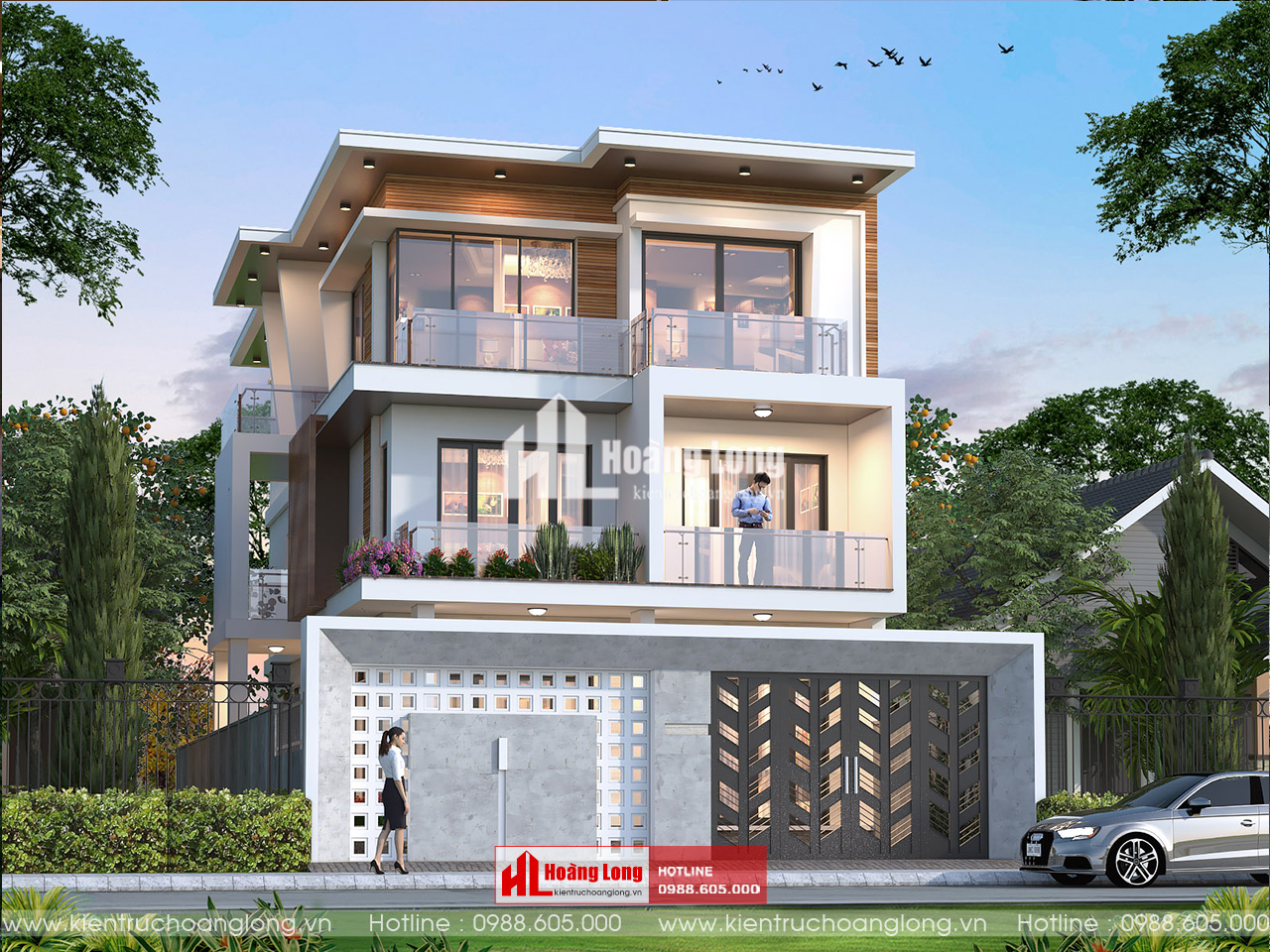 Thiết kế biệt thự mái bằng Thái Bình 3 tầng [122025]