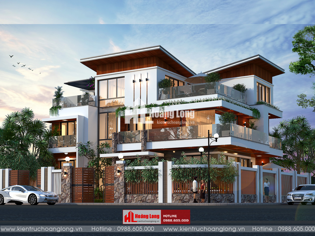 Thiết kế biệt thự mái Chéo Hải Phòng 3 tầng hiện đại [HL091025]