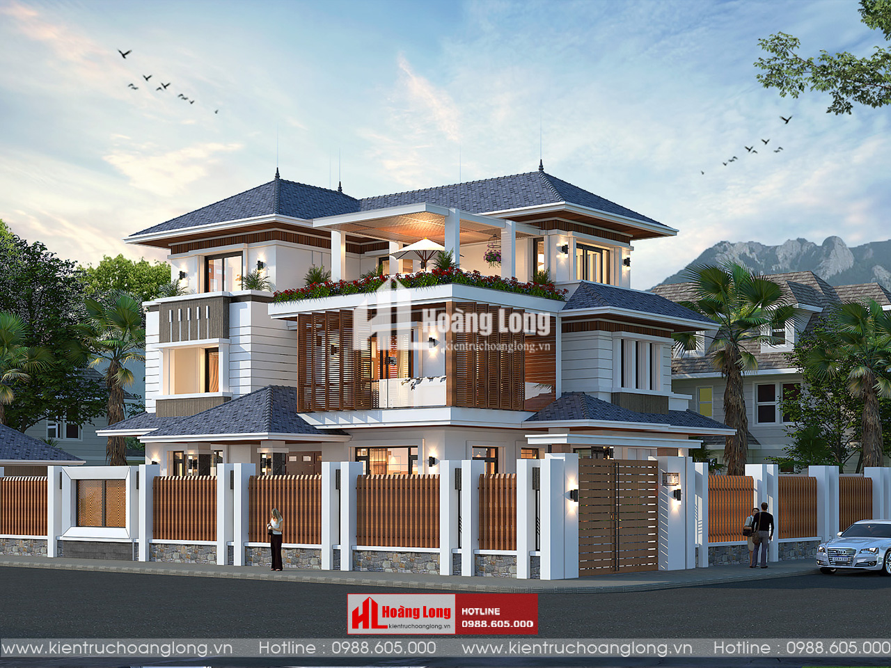 Thiết kế biệt thự mái Nhật 3 tầng Nam Định hiện đại [HL711025]