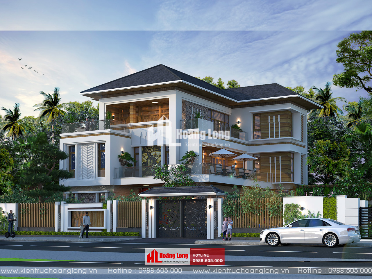 Thiết kế biệt thự mái Nhật Hà Nam 3 tầng 2 mặt tiền [HL101025]
