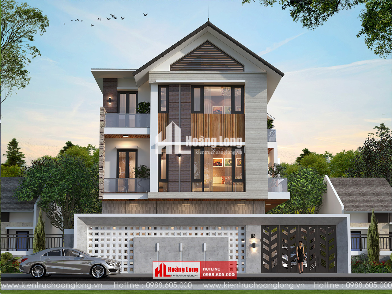 Thiết kế biệt thự mái Thái 3 tầng Đà Nẵng gia đình chị Nhân [HL861025]