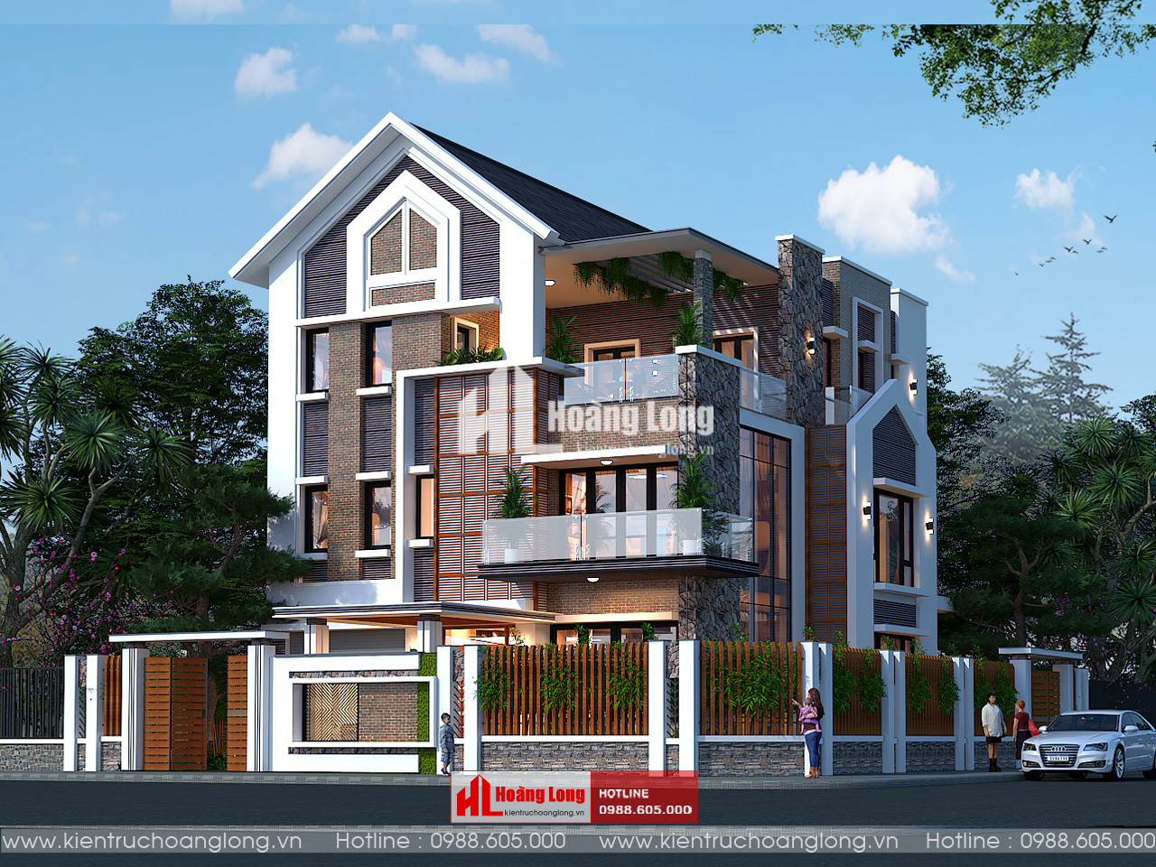 Thiết kế biệt thự mái Thái 3 tầng Thái Bình hiện đại [HL911025]