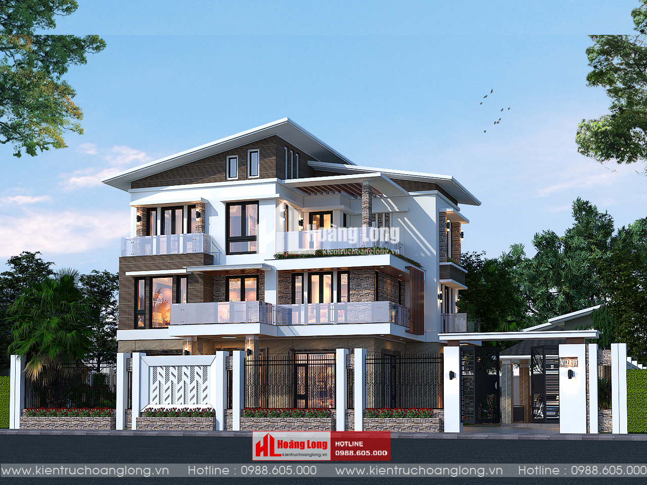 Thiết kế biệt thự Nam Định mái Bằng 3 tầng hiện đại [HL901025]