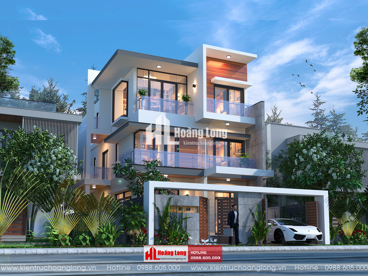 Thiết kế biệt thự phố 3 tầng Hà Giang hiện đại [HL911025]