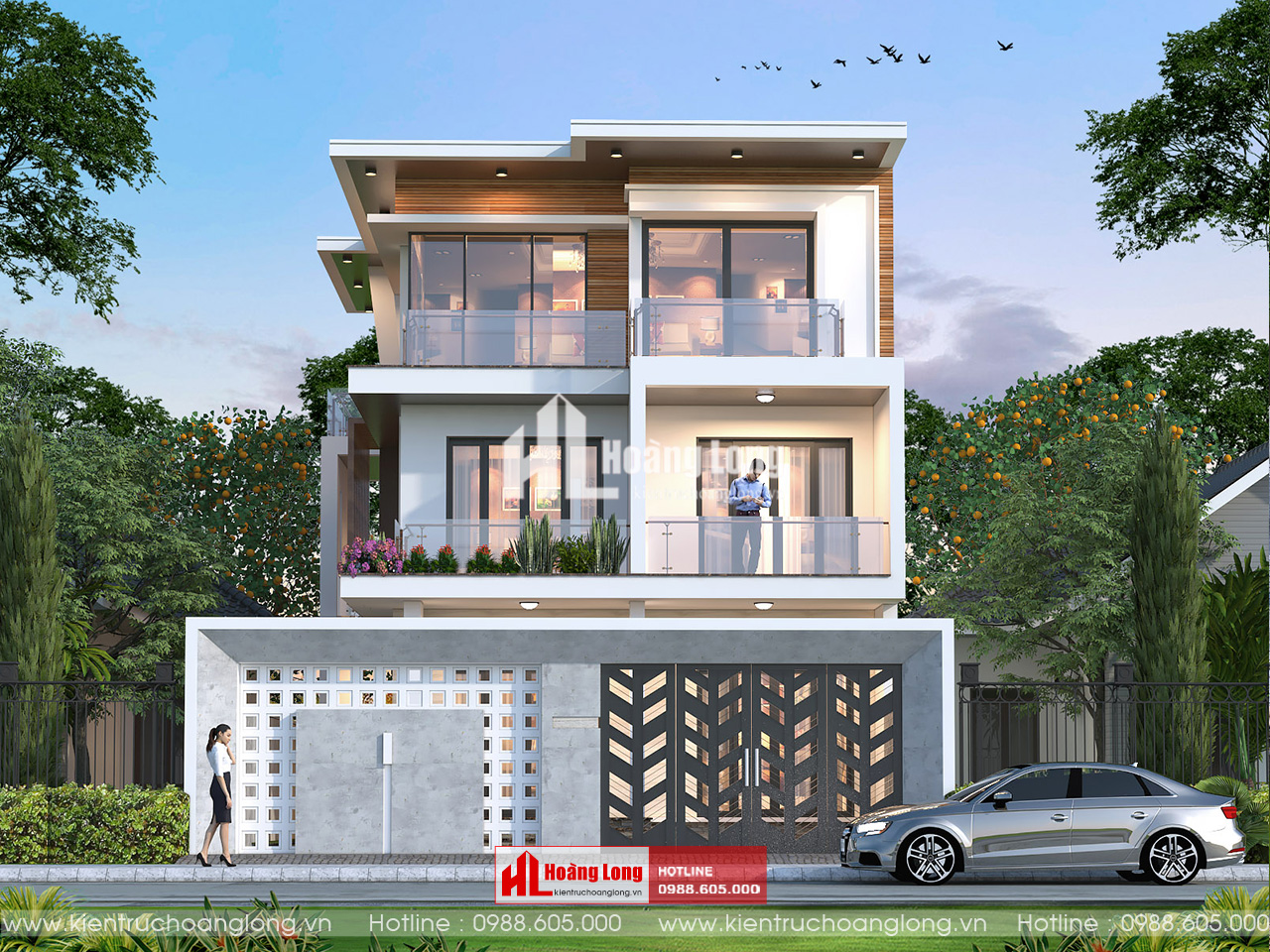 Thiết kế biệt thự mái bằng Thái Bình 3 tầng của gia đình anh Tiến [HL841025]