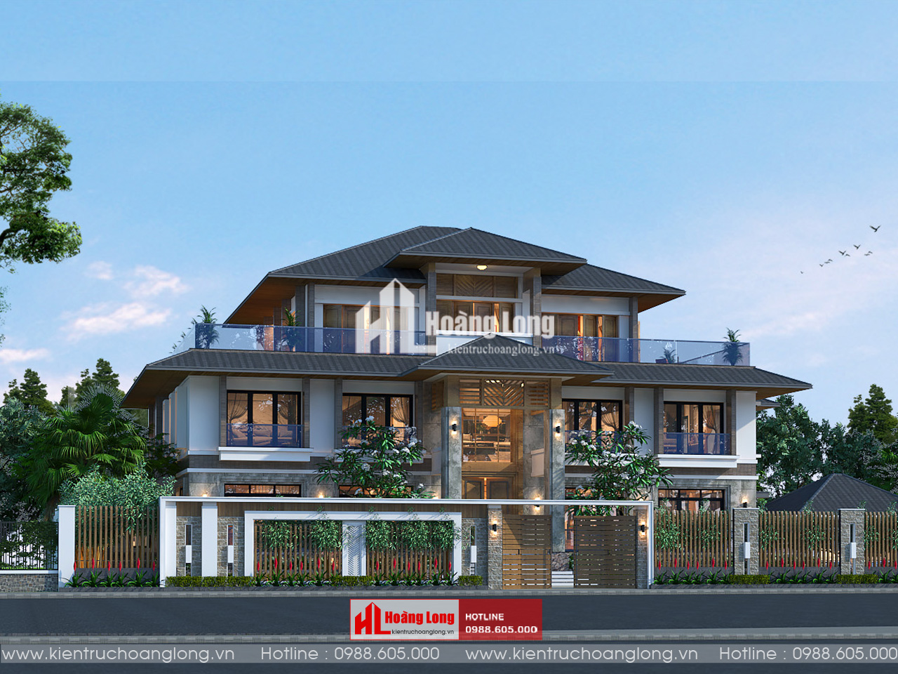 Thiết kế biệt thự mái Nhật 3 tầng Kiên Giang triệu đô [HL111025]