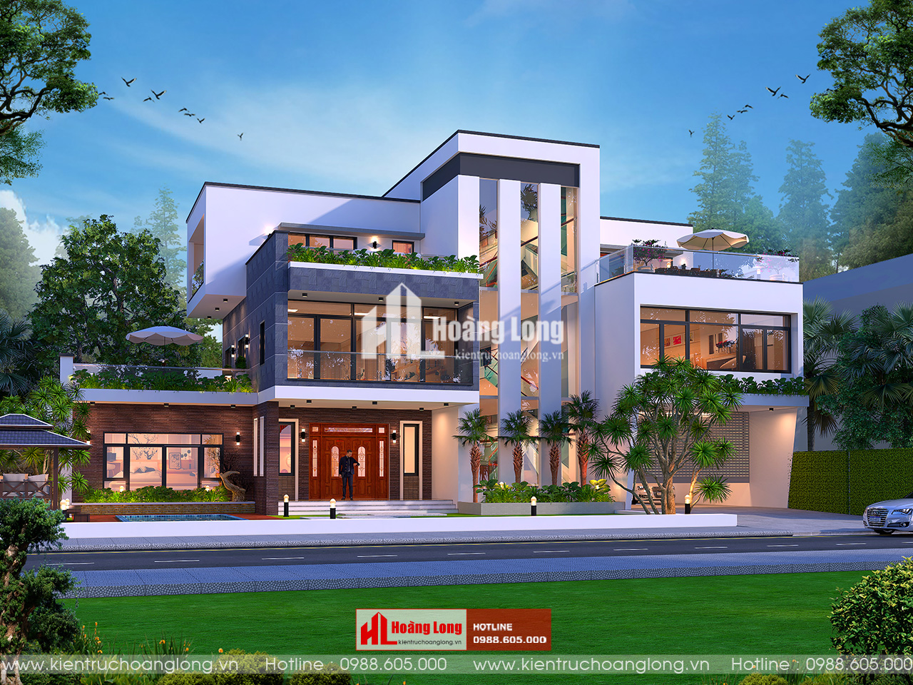 Thiết kế nhà mái bằng Khánh Hòa 3 tầng hiện đại, sang trọng [HL321025]
