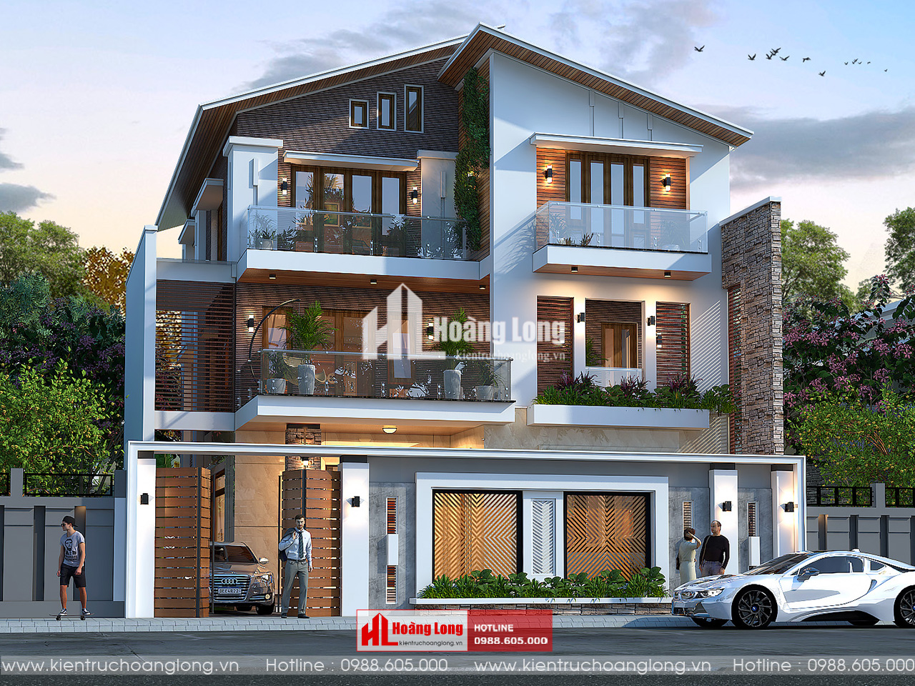 Thiết kế nhà mái chéo Tuyên Quang 3 tầng hiện đại [HL141024]