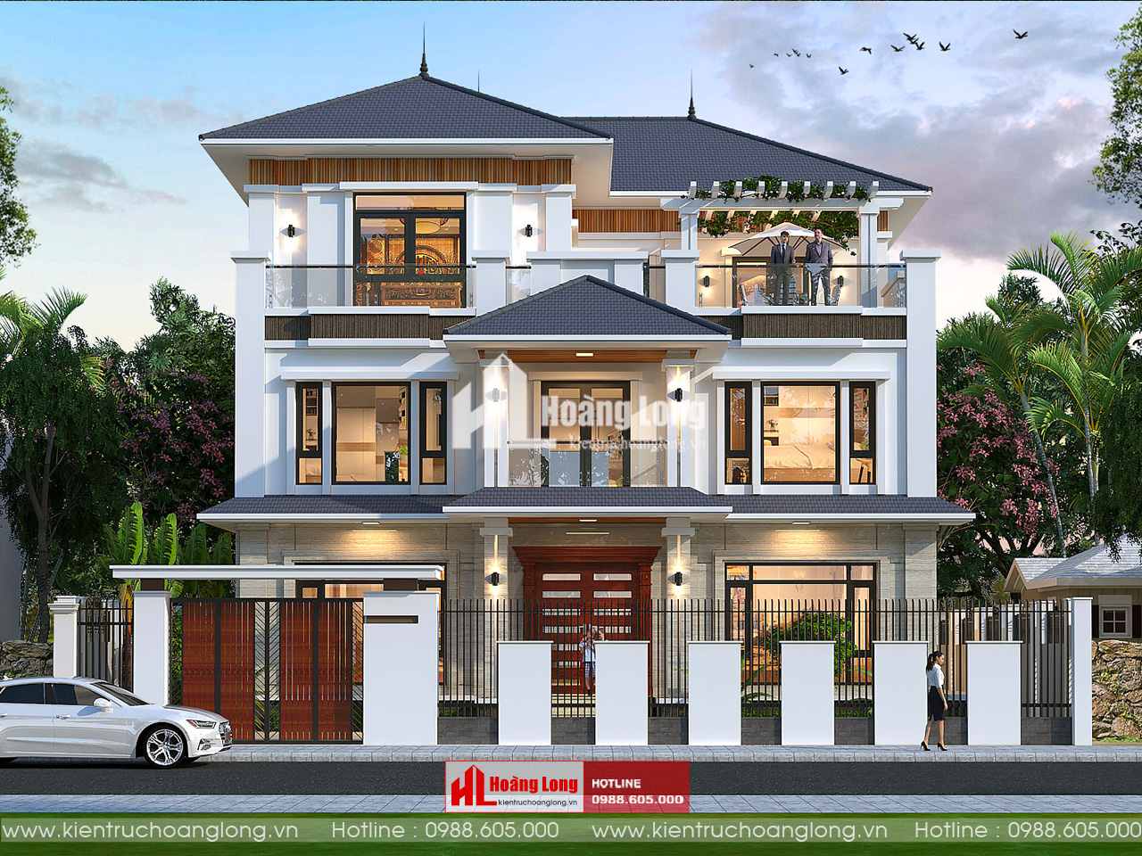 Thiết kế nhà mái Nhật 3 tầng Nghệ An sang trọng, hiện đại [HL031025]