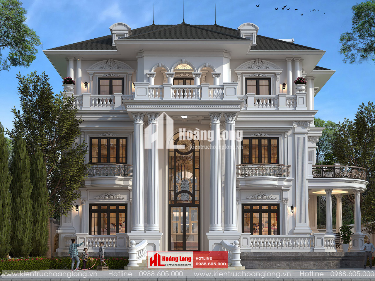 Thiết kế biệt thự mái Nhật 3 tầng Quảng Trị phong cách Tân cổ điển [HL221125]