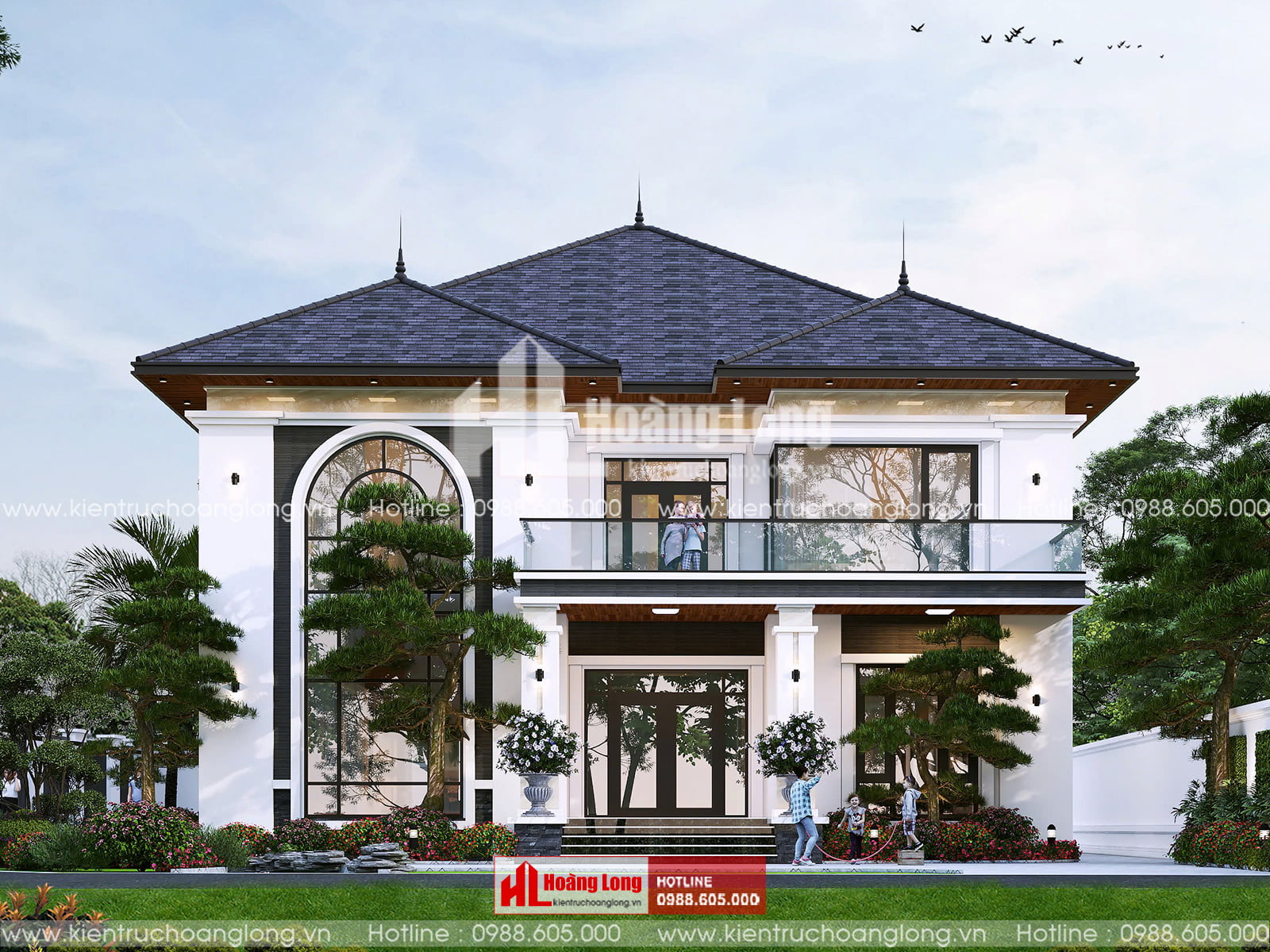 Thiết kế biệt thự hiện đại 2 tầng mái Nhật tại Long Biên – Hà Nội [HL201026]