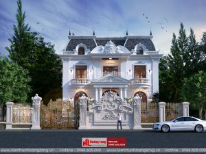thiết kế biệt thự 2 tầng tân cổ điển mái Mansard hiện đại